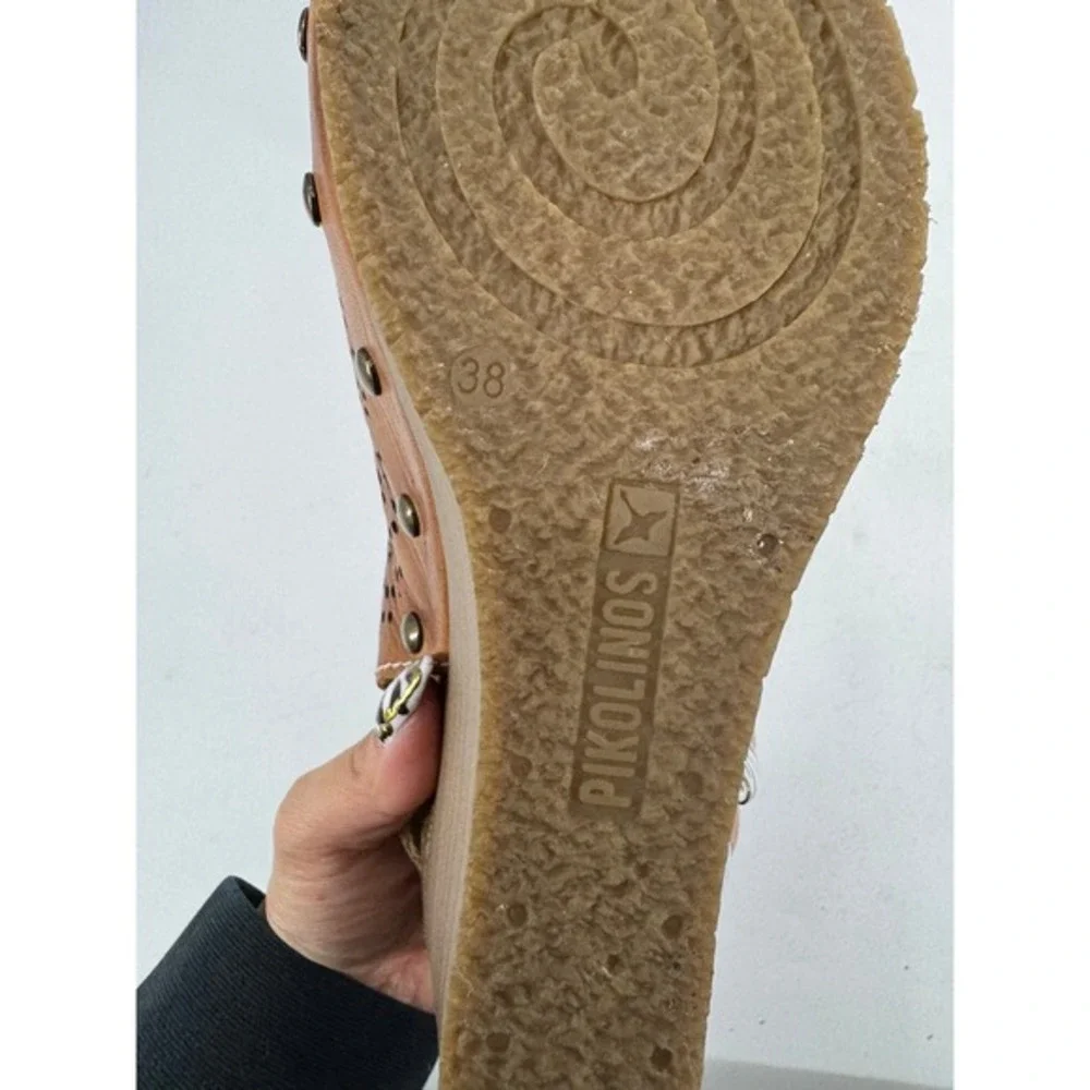 Pikolinos Women Brown Leather‎ Laser Cut Perforated Wedge Sandals Size 38 - Picture 6 of 6